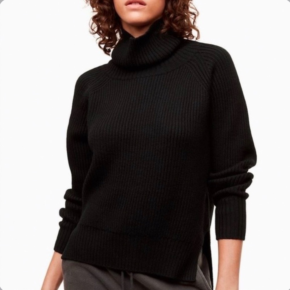 WILFRED FREE Grandmacore Black 100% Merino Wool Hi Lo Turtleneck Sweater XS NICE